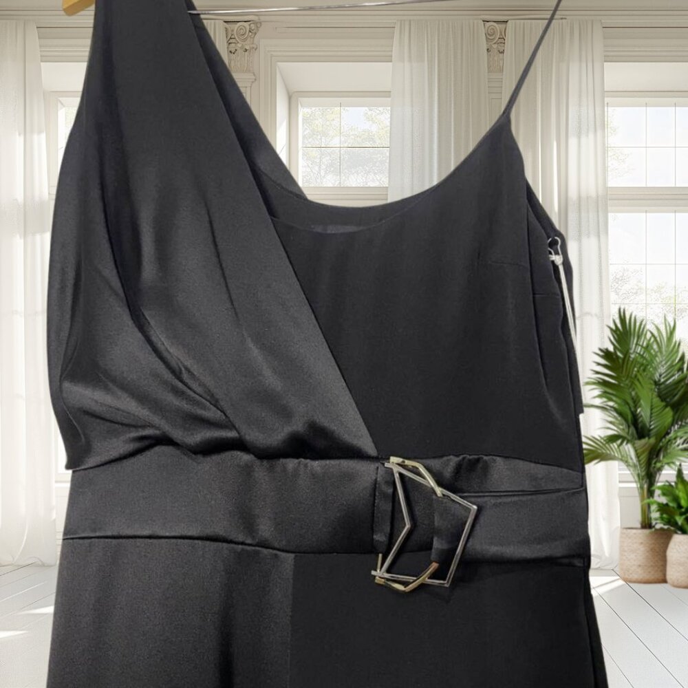NWT Cushnie Black Asymmetrical Sleeveless Spaghetti Strap Wide Leg Jumpsuit 4 - Picture 6 of 14